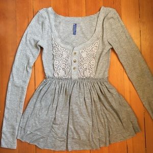 Free People Gray Thermal Babydoll Top